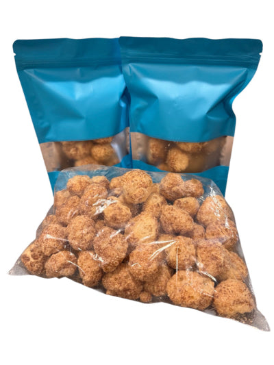 Freeze-dried caramel chocolate nuggets made from Milk Duds with a light, crunchy texture